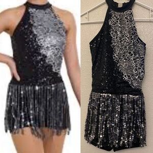 Curtain Call Dance Costume Black silver fringe dress Dont mean a thing J5418 ASM